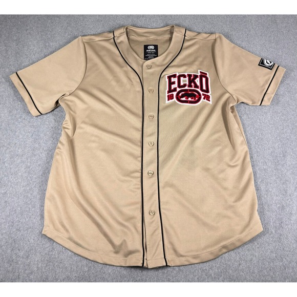 Ecko Unlimited Other - Ecko‎ Unltd Jersey Baseball Vintage Mens Tan RED Black Logo Short Sleeve XL Y2K